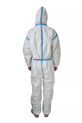 White PPE Coverall ชุดคลุมทิ้ง SMS สำหรับชุดทำงานอุตสาหกรรม